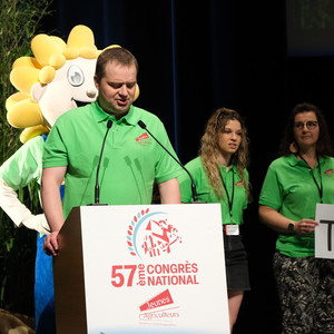 Discours de Loïc Farey, président du comité d’organisation TDJ 2024 au congrès de Jeunes Agriculteurs, jeudi 6 juin. Discours de Loïc Farey, président du comité d’organisation des Terres de Jim 2024 au congrès, jeudi 6 juin.