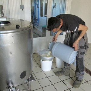 Filtrage du lait dans la fromagerie Adeel dans la fromagerie