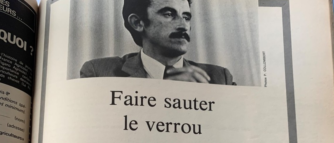 Dans le mensuel JA mag d’avril 1972, Louis Lauga, secrétaire général du CNJA, demande officiellement dans un édito intitulé « Faire sauter le verrou » (cf image) « la mise sur pied d’une Dotation nationale pour l’installation des jeunes agriculteurs ».