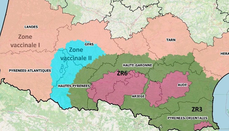 DNC : Zonage en Occitanie et Nouvelle-Aquitaine au 27 janvier 2026.