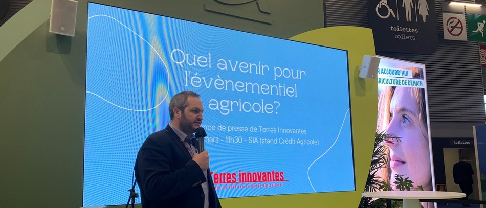 Arnaud Gaillot, président de Jeunes Agriculteurs lors de la présentation du fonds de dotation Terres Innovantes, mercredi 1er mars au salon de l'agriculture.