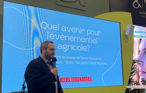 Arnaud Gaillot, président de Jeunes Agriculteurs lors de la présentation du fonds de dotation Terres Innovantes, mercredi 1er mars au salon de l'agriculture.