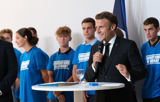 Le président de la République Emmanuel Macron, lors de son allocution à Terres de Jim 2022.