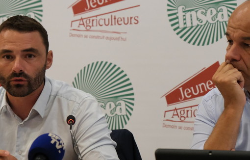 Pierrick Horel, président de Jeunes Agriculteurs et Arnaud Rousseau, président de la FNSEA lors du point presse, jeudi 29 août.