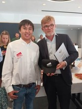 Le ministre de l’Agriculture et de la Souveraineté alimentaire, Marc Fesneau, avec le président JA Hérault Benjamin Boillat Rami.