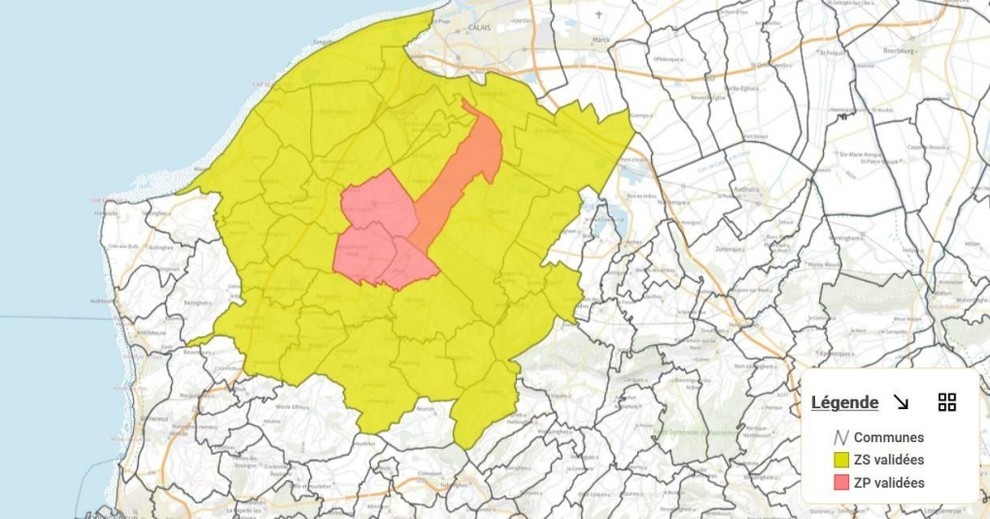 Carte des zones de surveillance et de protection. Carte des zones de surveillance et de protection.