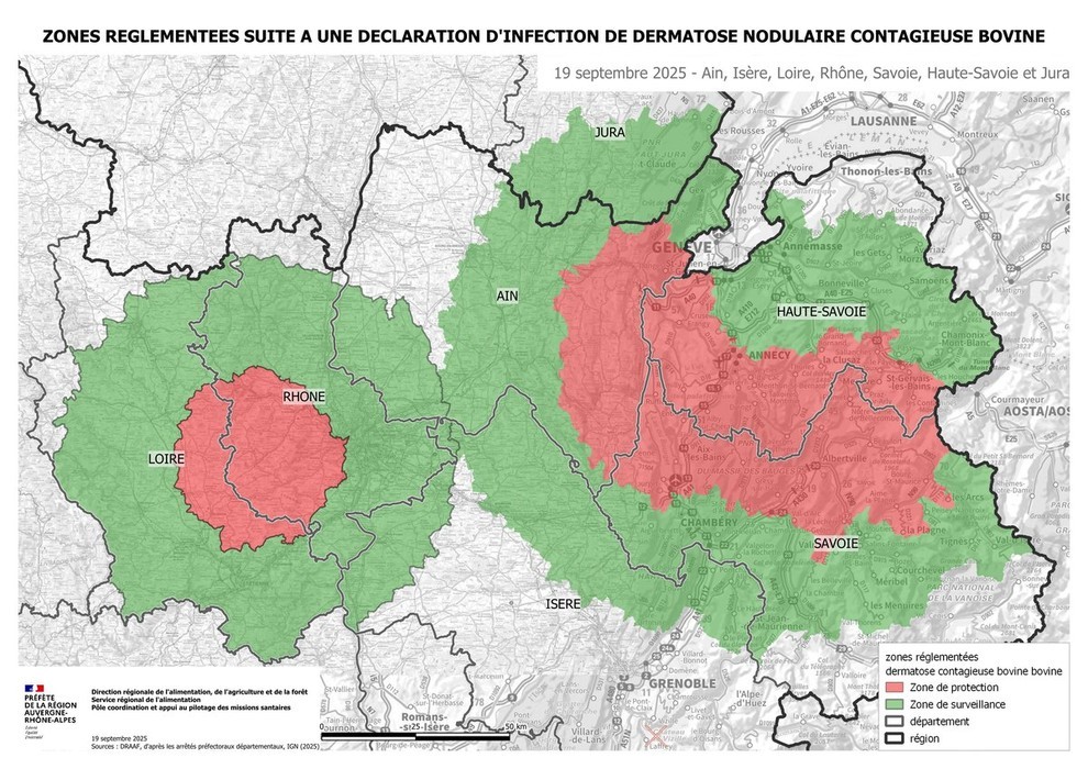 Carte des 2 zones réglementées en vigueur (nouvelle ZR2 à l'Ouest et première ZR 1 à l'Est).