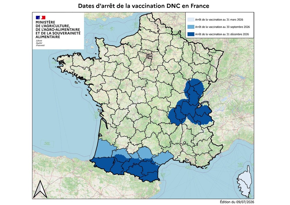 Dates d'arrêt de la vaccination DNC en France.