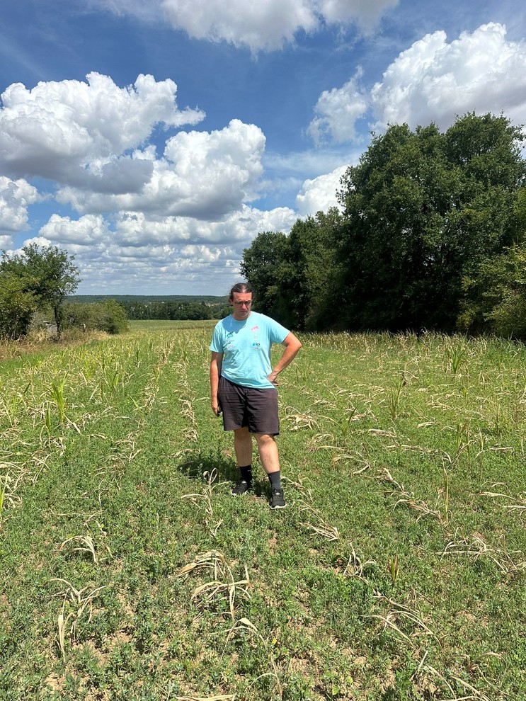 À Saint-Gaultier, dans le sud de l'Indre, Jean-Baptiste Piget, éleveur laitier en GAEC, secrétaire général JA de l’Indre a perdu l'une de ses 70 vaches avant même l'arrivée des maigres pluies de la fin juin.